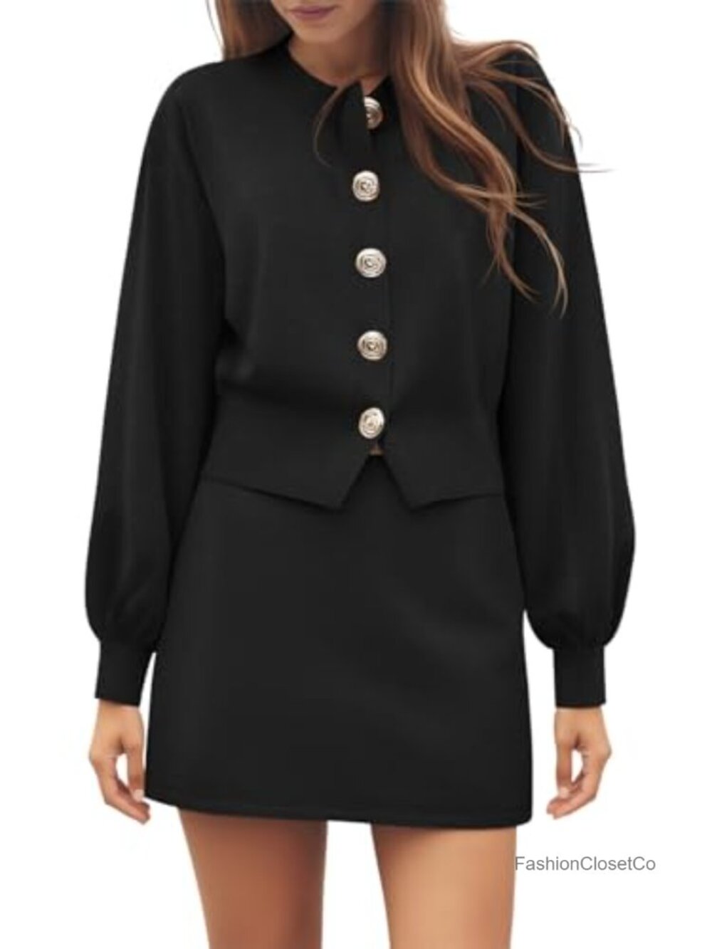 Womens 2 Piece Skirt Set Knit Crewneck Cardigan and Mini Skirt Lounge Outfit